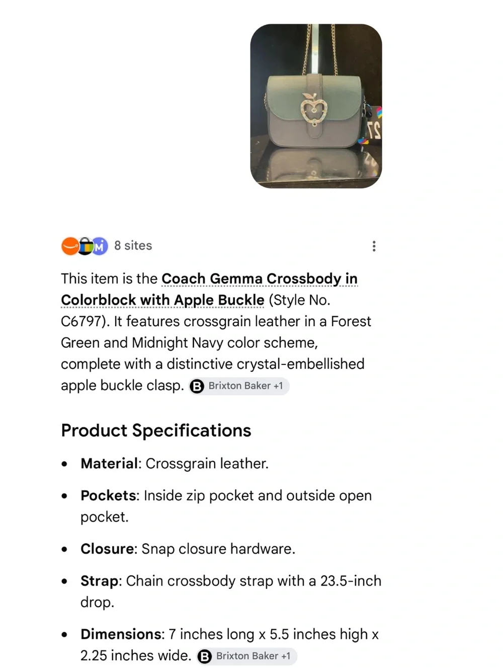 Coach #271 Gemma Crossbody  Bag  in Colorblock  with Crystal Apple 🍏 Buckle